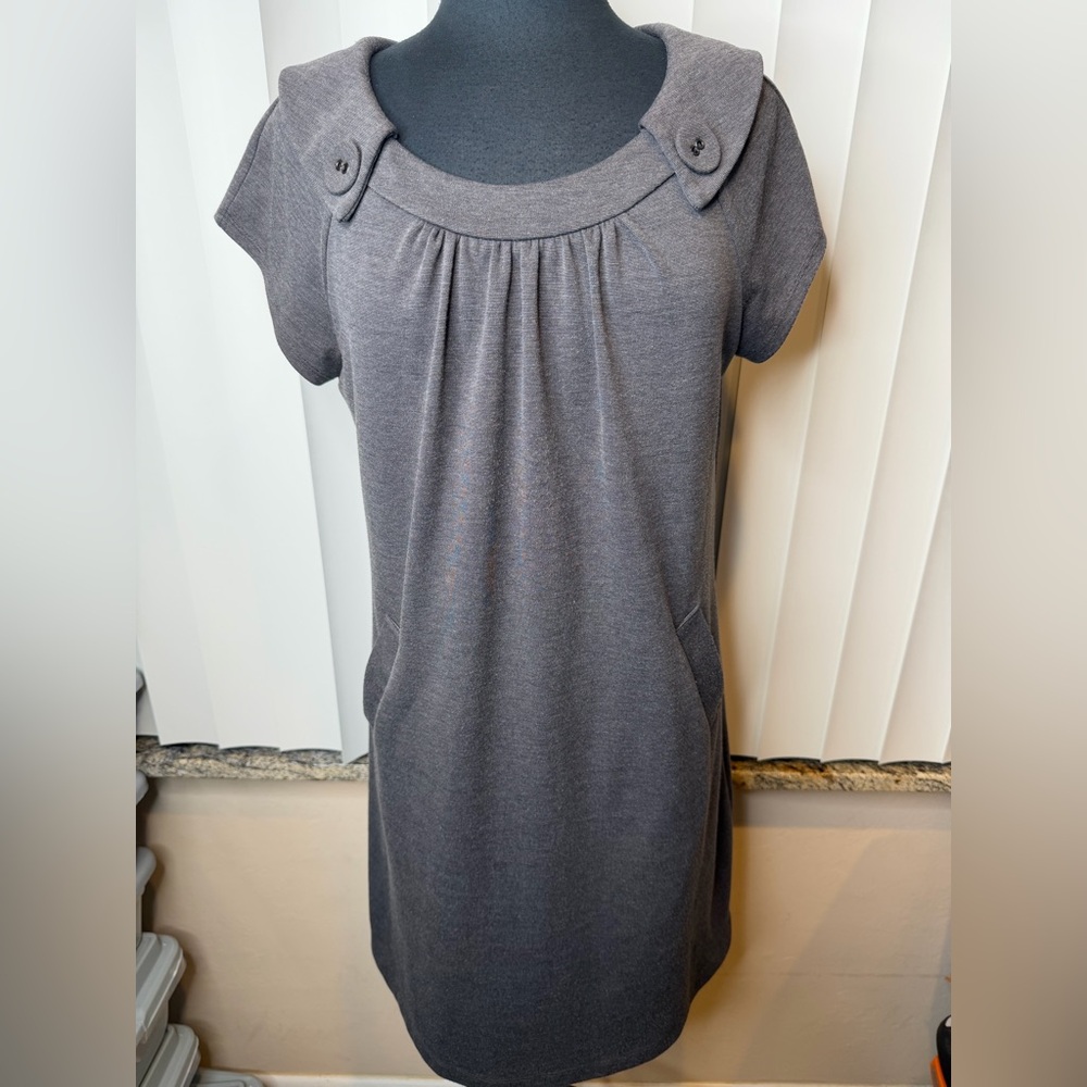 Jones Wear Dress Gray Women's Career Button-Detail Neckline Modest Dress Size 12